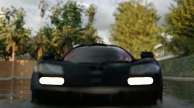 McLaren supercar show. car model McLaren black color scene animation, zoom view style, luxury, 3d render. footage for world car present.