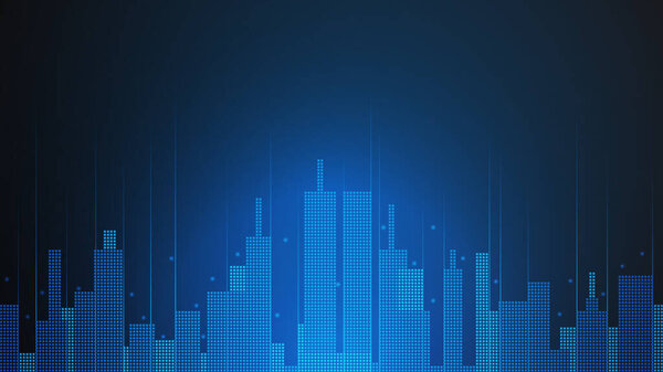 cityscape technology background concept. city space bright glowing neon, data blue line circle lights, technology Abstract, vector. city for tech, web banner, web site, communication, transformation.