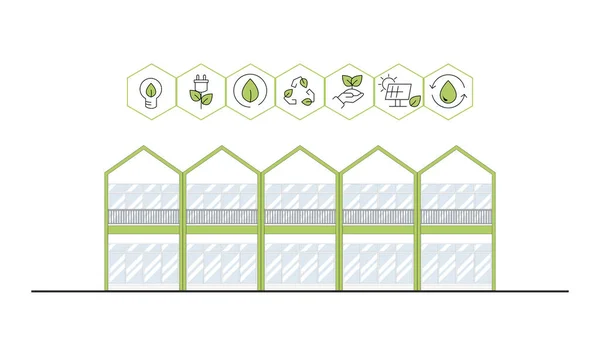 建筑生态可持续环境概念 家庭与生态 可持续性 自然轮廓和绿色 网页横幅 网址的架构 — 图库矢量图片