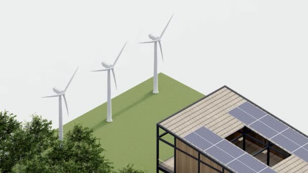 Eko Dům Izometrická Příroda Udržitelná Zelené Izometrické Domácí Prostředí Solární — Stock video