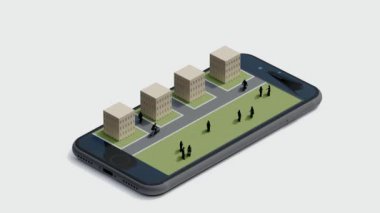 Mobil animasyon şehri, arka plan illüstrasyon oyunu ve çizgi film uygulaması. Peyzaj yapısı şehir binası. tasarım mimari arayüzü panorama şehir manzarası konsept katman ev teknolojisi.