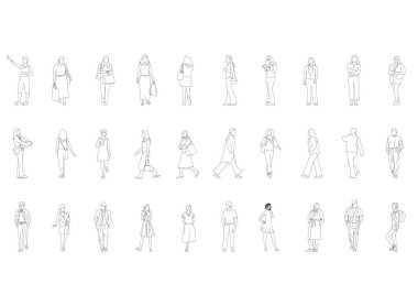 Ana hatlarıyla erkek kadın vektör çizimi. Soyutlanmış grafiker insanlar, basitlik çizimini izole ederek insan sürekli çizgisini çizdiler. İnsanlar tasarım grubu iş konseptini ayakta tutuyor.