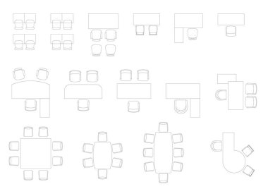 Mobilya ikonu iç plan görünümü, üst set vektörü. mimari ev tablosu, ev, taslak, daire, koleksiyon, izole, düzen, tasarım, proje, plan. 