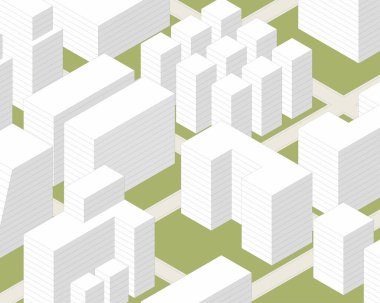 İzometrik şehir ana hatları mimari şehir manzarası modern illüstrasyon vektörü.