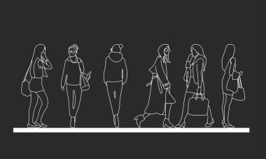 Ana hatlarıyla kadın vektör çizimi. Soyutlanmış grafiker insanlar, basitlik çizimini izole ederek insan sürekli çizgisini çizdiler. İnsanlar tasarım grubu iş konseptini ayakta tutuyor.