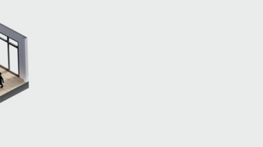 Mimari eşölçülü iç tasarım ev mobilyası odası modern tarz daire. Mimari 3D duvar dekorasyonu zemin dekorasyonu modern yaşam tarzı. izometrik kapalı alan.