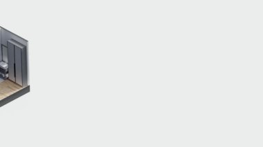 Mimari eşölçülü iç tasarım ev mobilyası odası modern tarz daire. Mimari 3D duvar dekorasyonu zemin dekorasyonu modern yaşam tarzı. izometrik kapalı alan.