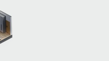 Mimari eşölçülü iç tasarım ev mobilyası odası modern tarz daire. Mimari 3D duvar dekorasyonu zemin dekorasyonu modern yaşam tarzı. izometrik kapalı alan.