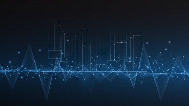 cityscape technology background concept. city space bright glowing neon, data blue line circle lights, technology Abstract, vector. city for tech, web banner, web site, communication, transformation.