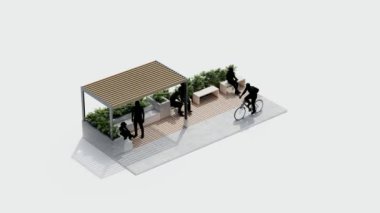 İzometrik üst manzara mimarisi bahçe manzarası teras tasarımı modern 3D tasarım. Bahçe tropikal dış bahçe ağaç dalı beton süslemesi. park kavramı.