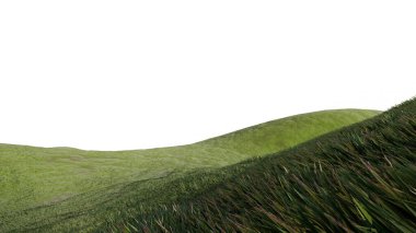 Doğa çimleri çayırlık arazi yemyeşil arazi izole edilmiş arka plan. Çayır yeşili tepe bitkisi güzel bir bahar dağı parkı 3D görüntüsü. çimen bitkisi yaz gezisi.