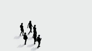 Silüet insanlar beyaz arka planda yürürler. Silüet siyah insanlar beyaz ekran ile iletişim kuruyor. Animasyon için dizayn, ayakta duran, izole eden, konuşan, konuşan, insan, insan, siluet vücut.