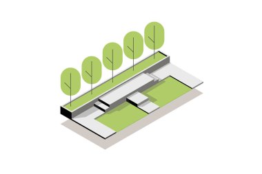 İzometrik üst manzara mimari bahçe manzarası teras doğa tasarımı modern vektör..