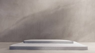Taş ekran ürünü boş sahne sunum platformu minimum arkaplan. Kozmetik güzellik tasarımı modern stand-up rock arka plan modeli. Sahne soyut boş kat gösteri stüdyosu.