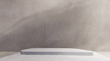 Taş ekran ürünü boş sahne sunum platformu minimum arkaplan. Kozmetik güzellik tasarımı modern stand-up rock arka plan modeli. Sahne soyut boş kat gösteri stüdyosu.