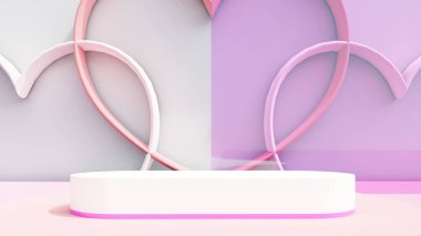Sevgililer Günü podyum kaidesi ürün sahnesi minimum model arkaplanı. Sevgililer Günü sahnesi geometrik stüdyo vitrinleri soyut modern ışık gösterisi. şekil gerçekçi boş arkaplan.