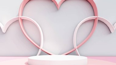 Sevgililer Günü podyum kaidesi ürün sahnesi minimum model arkaplanı. Sevgililer Günü sahnesi geometrik stüdyo vitrinleri soyut modern ışık gösterisi. şekil gerçekçi boş arkaplan.