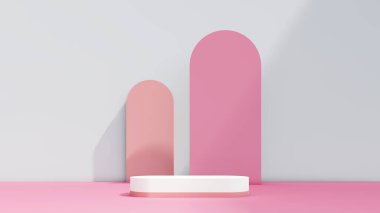 Sevgililer Günü podyum kaidesi ürün sahnesi minimum model arkaplanı. Sevgililer Günü sahnesi geometrik stüdyo vitrinleri soyut modern ışık gösterisi. şekil gerçekçi boş arkaplan.