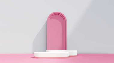 Sevgililer Günü podyum kaidesi ürün sahnesi minimum model arkaplanı. Sevgililer Günü sahnesi geometrik stüdyo vitrinleri soyut modern ışık gösterisi. şekil gerçekçi boş arkaplan.