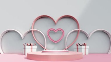 Sevgililer Günü podyum kaidesi ürün sahnesi minimum model arkaplanı. Sevgililer Günü sahnesi geometrik stüdyo vitrinleri soyut modern ışık gösterisi. şekil gerçekçi boş arkaplan.