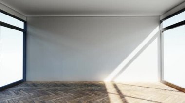 Boş iç oda gölge duvarı arka planı mimari güneş ışığını taklit ediyor. boş ev modern pencere ışıklandırması daire tasarımı ev içinde beyaz ev. boş küçük konsept arkaplan parlak temiz.