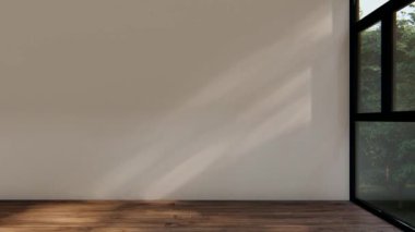 Boş iç oda gölge duvarı arka planı mimari güneş ışığını taklit ediyor. boş ev modern pencere ışıklandırması daire tasarımı ev içinde beyaz ev. boş küçük konsept arkaplan parlak temiz.