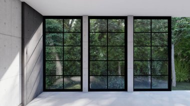 Boş iç oda gölge duvarı arka planı mimari güneş ışığını taklit ediyor. boş ev modern pencere ışıklandırması daire tasarımı ev içinde beyaz ev. boş küçük konsept arkaplan parlak temiz.