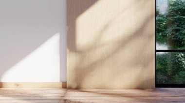 Boş iç oda gölge duvarı arka planı mimari güneş ışığını taklit ediyor. boş ev modern pencere ışıklandırması daire tasarımı ev içinde beyaz ev. boş küçük konsept arkaplan parlak temiz.