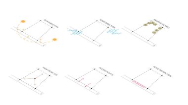 Mimari site analiz simgesi simgesi elementi grafiksel olarak izole edilmiş vektör çiziyor. Mimari element hattı. Güneş rüzgârı. Güneş yolu bitkisi..