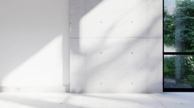Boş iç oda gölge duvarı arka planı mimari güneş ışığını taklit ediyor. boş ev modern pencere ışıklandırması daire tasarımı ev içinde beyaz ev. boş küçük konsept arkaplan parlak temiz.