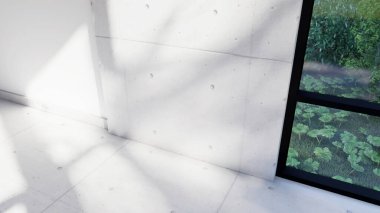 Boş iç oda gölge duvarı arka planı mimari güneş ışığını taklit ediyor. boş ev modern pencere ışıklandırması daire tasarımı ev içinde beyaz ev. boş küçük konsept arkaplan parlak temiz.