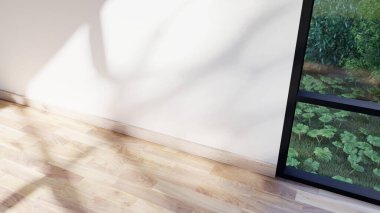 Boş iç oda gölge duvarı arka planı mimari güneş ışığını taklit ediyor. boş ev modern pencere ışıklandırması daire tasarımı ev içinde beyaz ev. boş küçük konsept arkaplan parlak temiz.