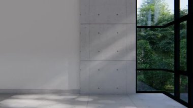 Boş iç oda gölge duvarı arka planı mimari güneş ışığını taklit ediyor. boş ev modern pencere ışıklandırması daire tasarımı ev içinde beyaz ev. boş küçük konsept arkaplan parlak temiz.