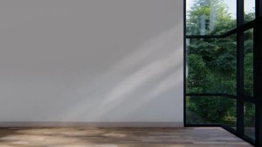 Boş iç oda gölge duvarı arka planı mimari güneş ışığını taklit ediyor. boş ev modern pencere ışıklandırması daire tasarımı ev içinde beyaz ev. boş küçük konsept arkaplan parlak temiz.