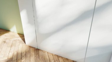 Boş iç oda gölge duvarı arka planı mimari güneş ışığını taklit ediyor. boş ev modern pencere ışıklandırması daire tasarımı ev içinde beyaz ev. boş küçük konsept arkaplan parlak temiz.