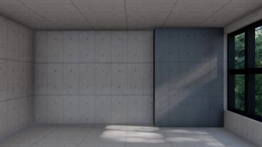 Boş iç oda gölge duvarı arka planı mimari güneş ışığını taklit ediyor. boş ev modern pencere ışıklandırması daire tasarımı ev içinde beyaz ev. boş küçük konsept arkaplan parlak temiz.