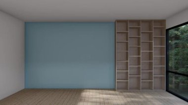 Boş iç oda gölge duvarı arka planı mimari güneş ışığını taklit ediyor. boş ev modern pencere ışıklandırması daire tasarımı ev içinde beyaz ev. boş küçük konsept arkaplan parlak temiz.