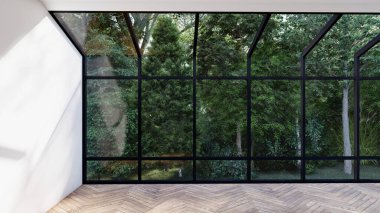 Boş iç oda gölge duvarı arka planı mimari güneş ışığını taklit ediyor. boş ev modern pencere ışıklandırması daire tasarımı ev içinde beyaz ev. boş küçük konsept arkaplan parlak temiz.