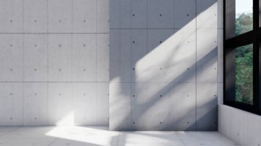 Boş iç oda gölge duvarı arka planı mimari güneş ışığını taklit ediyor. boş ev modern pencere ışıklandırması daire tasarımı ev içinde beyaz ev. boş küçük konsept arkaplan parlak temiz.