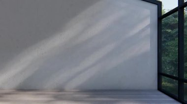 Boş iç oda gölge duvarı arka planı mimari güneş ışığını taklit ediyor. boş ev modern pencere ışıklandırması daire tasarımı ev içinde beyaz ev. boş küçük konsept arkaplan parlak temiz.