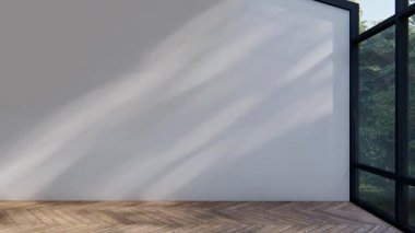 Boş iç oda gölge duvarı arka planı mimari güneş ışığını taklit ediyor. boş ev modern pencere ışıklandırması daire tasarımı ev içinde beyaz ev. boş küçük konsept arkaplan parlak temiz.
