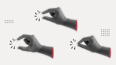 Yarım tonluk el kol hareketi modası geçmiş element kolajı izole edilmiş koleksiyon. Eller tek renkli grunge vintage sanat seti afiş noktasını parmaklıyor. konsept tasarımı arkaplan illüstrasyonu.