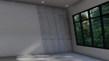 Boş iç oda gölge duvarı arka planı mimari güneş ışığını taklit ediyor. boş ev modern pencere ışıklandırması daire tasarımı ev içinde beyaz ev. boş küçük konsept arkaplan parlak temiz.