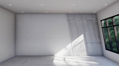 Boş iç oda gölge duvarı arka planı mimari güneş ışığını taklit ediyor. boş ev modern pencere ışıklandırması daire tasarımı ev içinde beyaz ev. boş küçük konsept arkaplan parlak temiz.