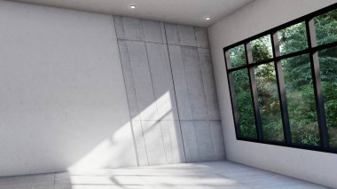 Boş iç oda gölge duvarı arka planı mimari güneş ışığını taklit ediyor. boş ev modern pencere ışıklandırması daire tasarımı ev içinde beyaz ev. boş küçük konsept arkaplan parlak temiz.