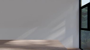 Boş iç oda gölge duvarı arka planı mimari güneş ışığını taklit ediyor. boş ev modern pencere ışıklandırması daire tasarımı ev içinde beyaz ev. boş küçük konsept arkaplan parlak temiz.