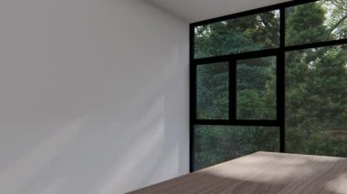 Boş iç oda gölge duvarı arka planı mimari güneş ışığını taklit ediyor. boş ev modern pencere ışıklandırması daire tasarımı ev içinde beyaz ev. boş küçük konsept arkaplan parlak temiz.