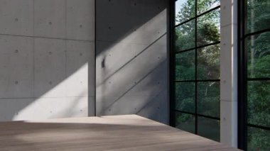 Boş iç oda gölge duvarı arka planı mimari güneş ışığını taklit ediyor. boş ev modern pencere ışıklandırması daire tasarımı ev içinde beyaz ev. boş küçük konsept arkaplan parlak temiz.