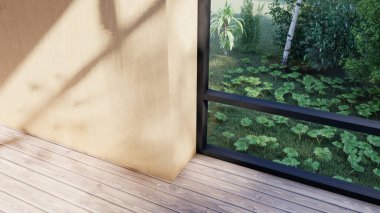 Boş iç oda gölge duvarı arka planı mimari güneş ışığını taklit ediyor. boş ev modern pencere ışıklandırması daire tasarımı ev içinde beyaz ev. boş küçük konsept arkaplan parlak temiz.