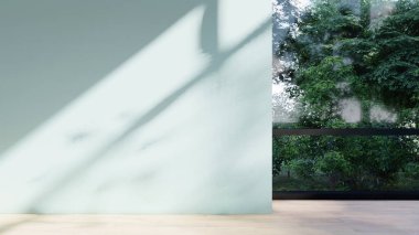 Boş iç oda gölge duvarı arka planı mimari güneş ışığını taklit ediyor. boş ev modern pencere ışıklandırması daire tasarımı ev içinde beyaz ev. boş küçük konsept arkaplan parlak temiz.